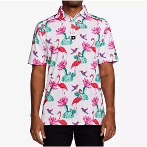 BAD BIRDIE Men's Flock with Me Short Sleeve Polo size Large Golf Lightweight